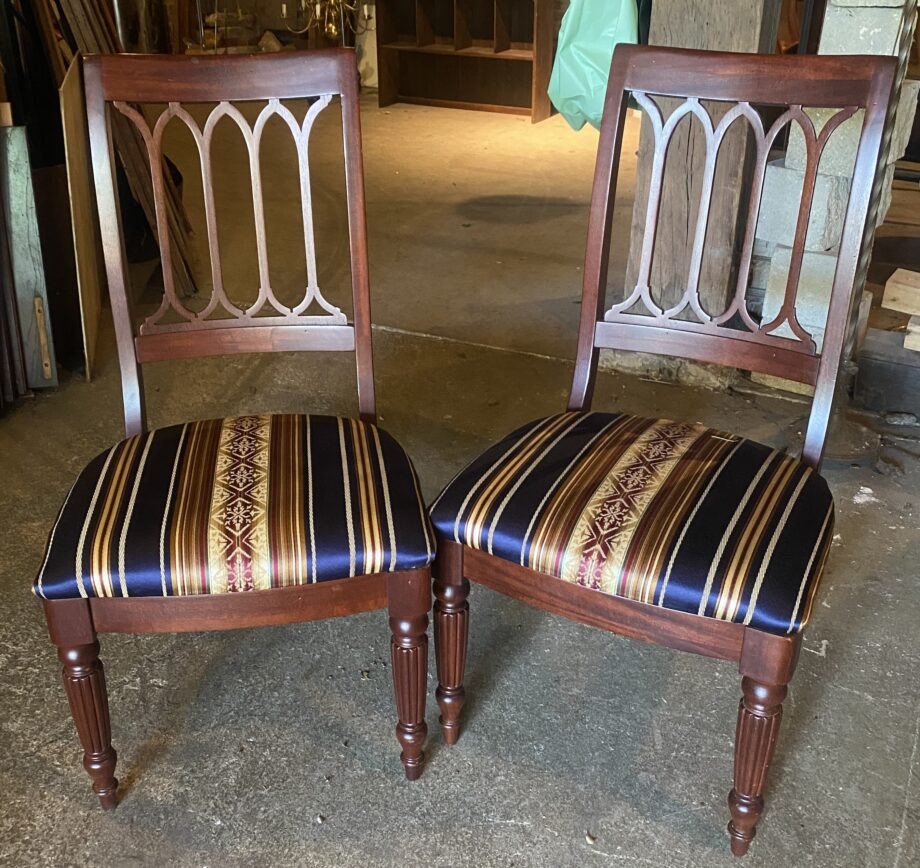 Navy Burgundy and Tan Striped Dining Chair