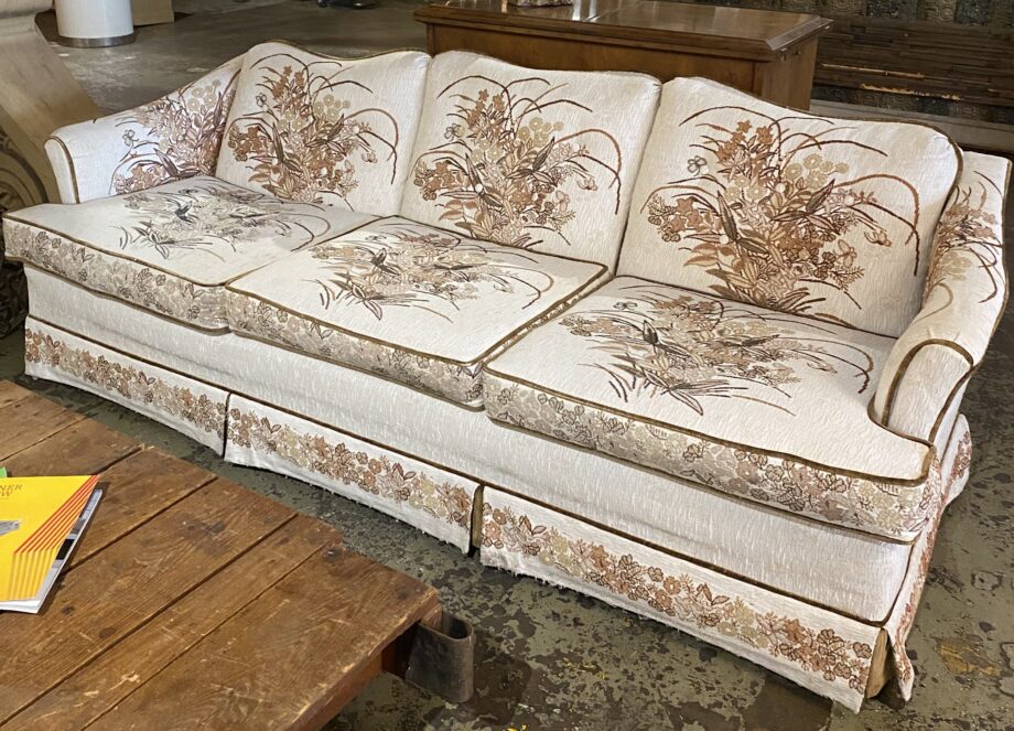 Cream Brown and Tan Couch w Floral Design