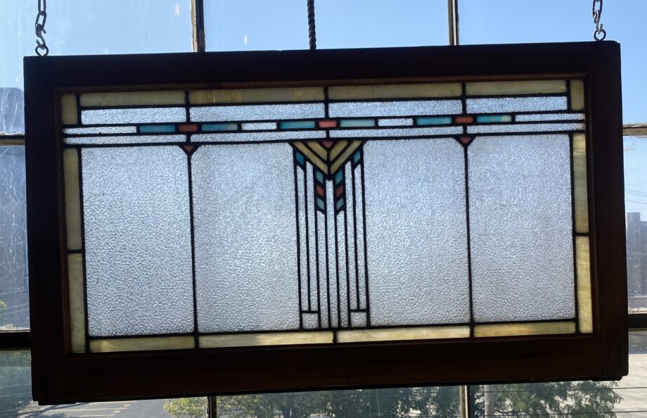 Frank LLoyd Wright Style Stained Glass w Pink Blue and Yellow