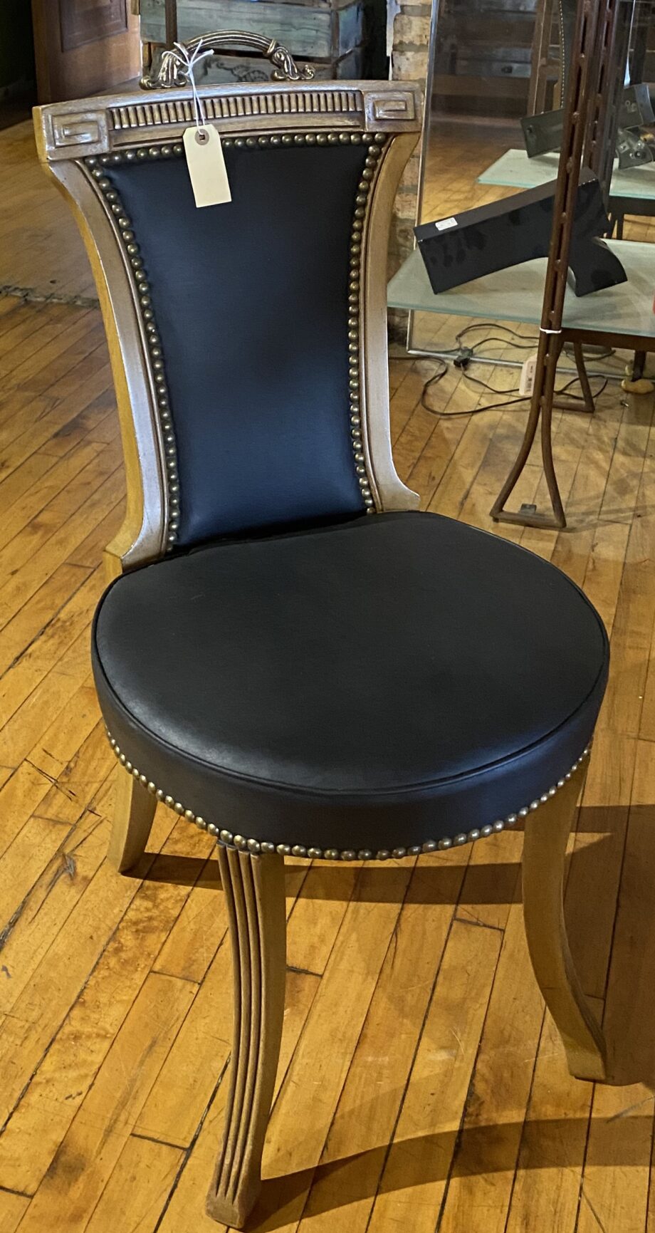 Black Leather Chair w Gold Handle