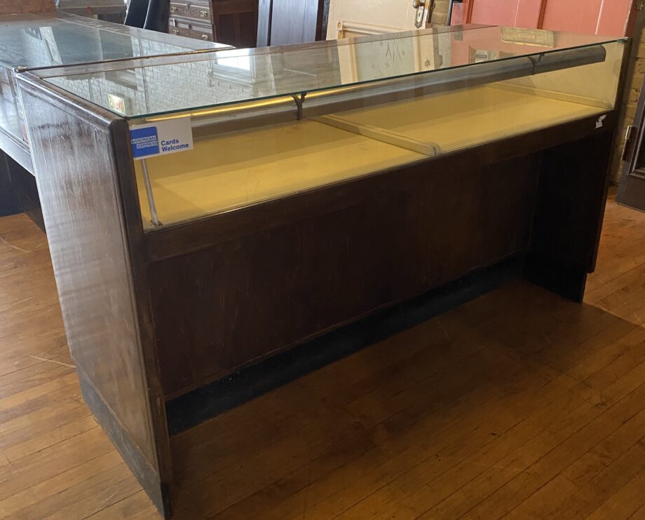 Wood and Glass Display Case w 2 Drawers