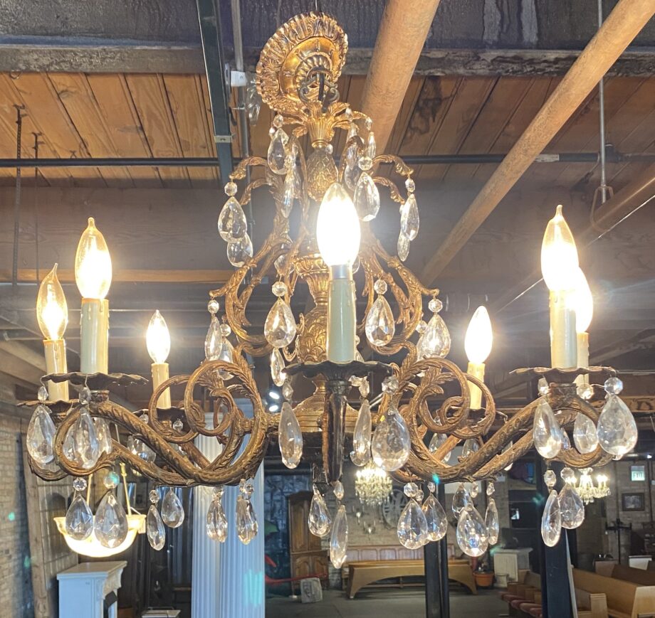 Bronze 8 Light Chandelier w Glass Prisms