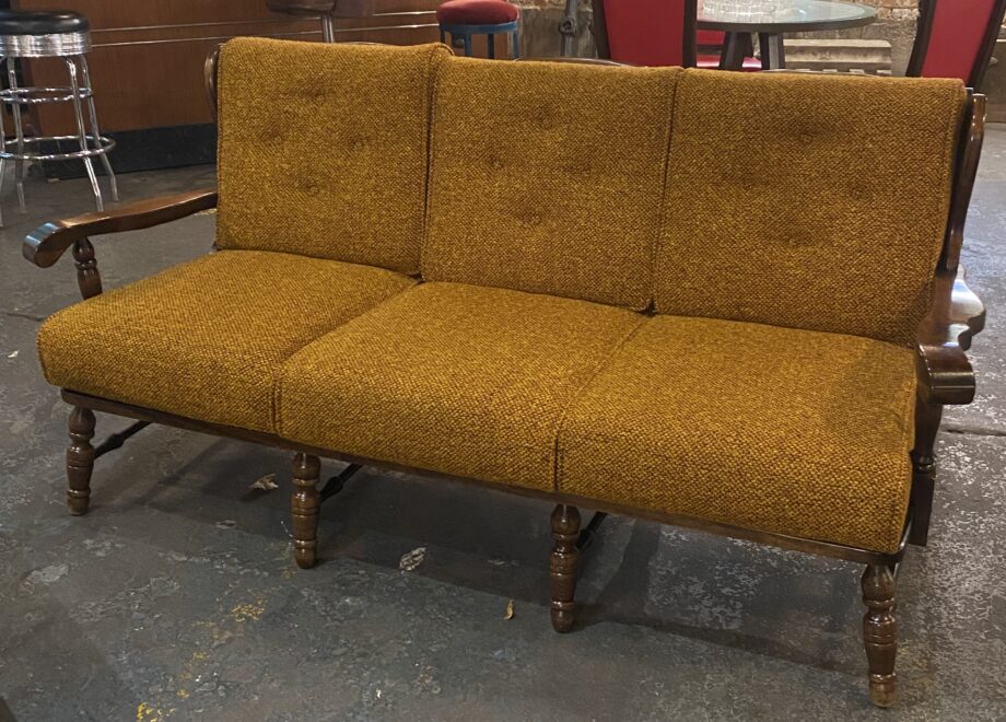 Wood Frame Orange Tweed Settee