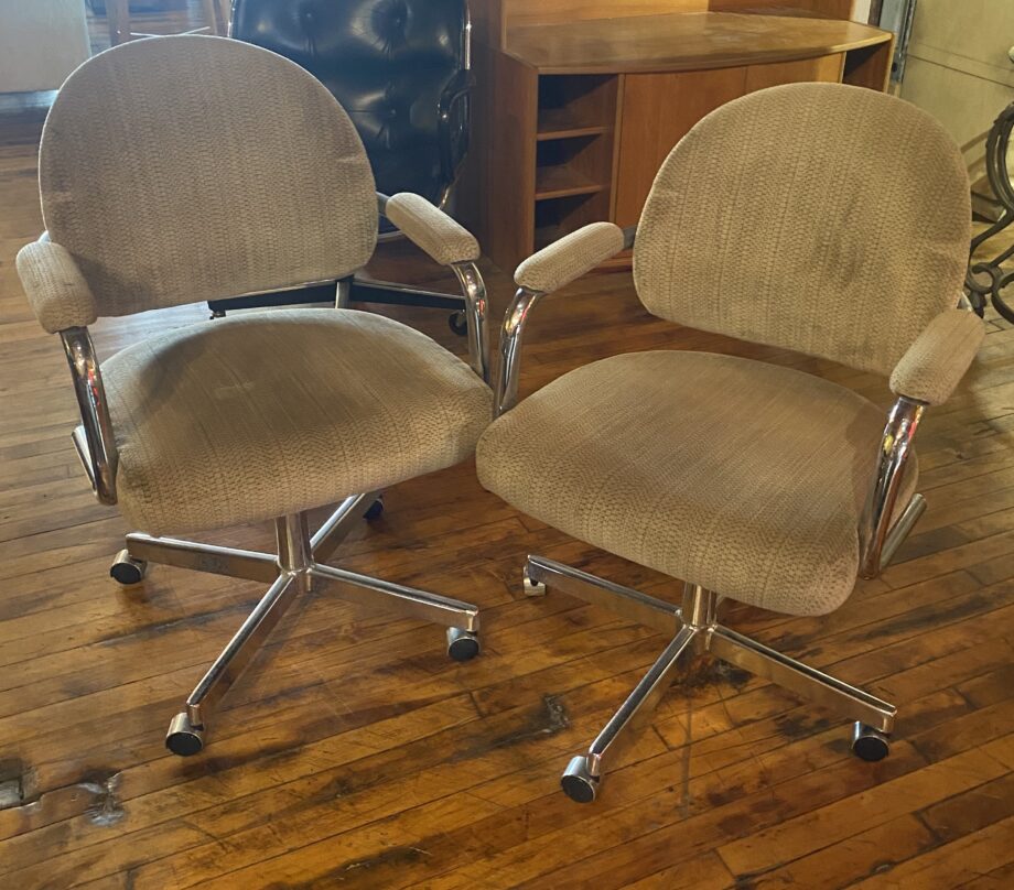 Chrome and Tan Upholstered Rolling Chair