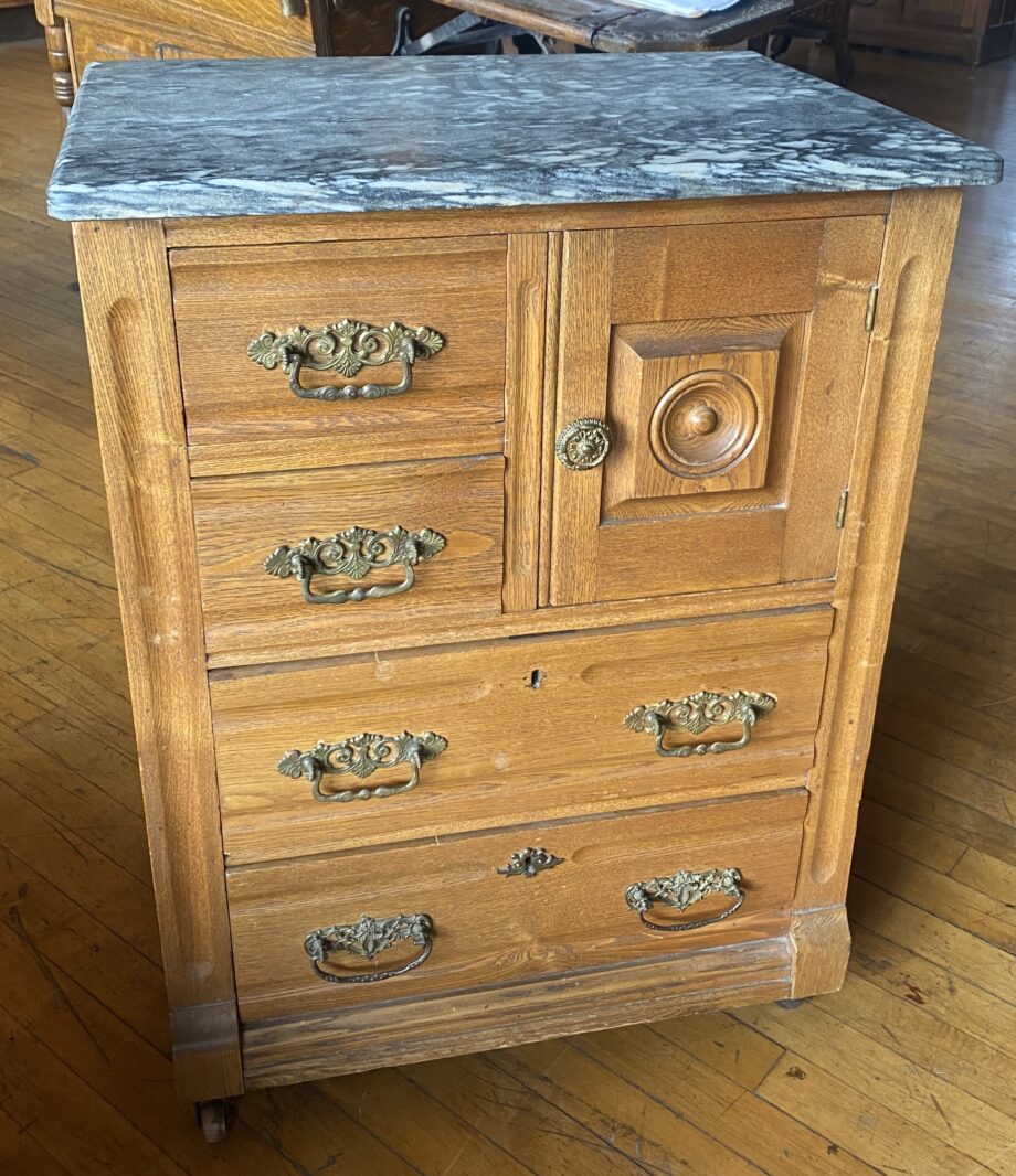 4 Drawer 1 Door Small Dresser w Marble Top