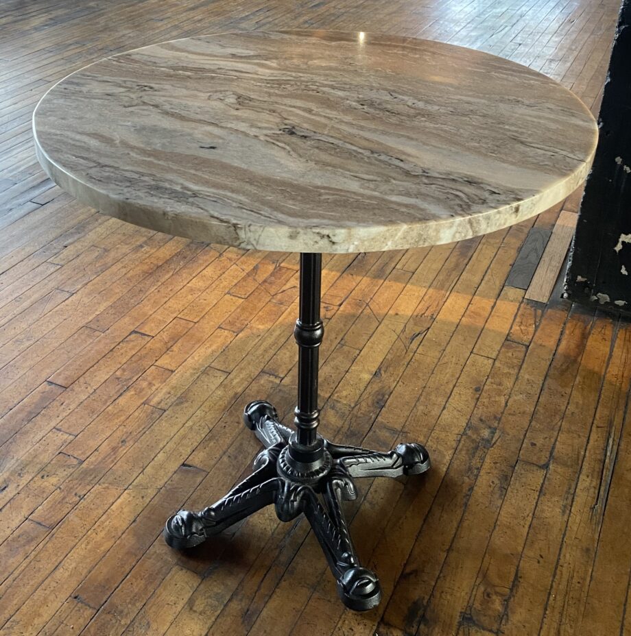 Ornate Iron Base Cafe Table w Marble Top