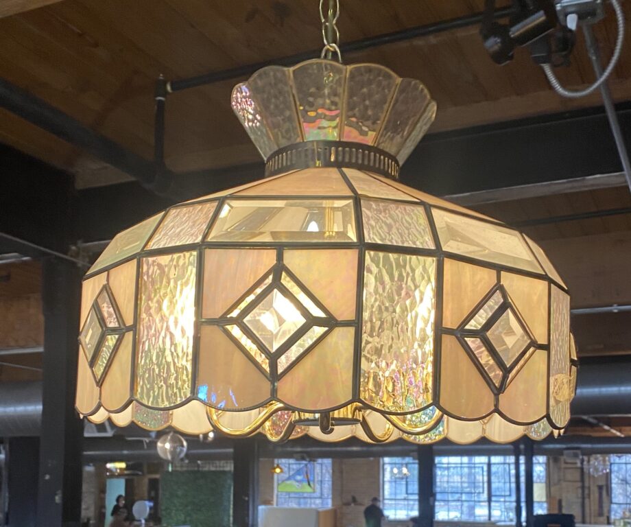 Cream and Blue Canopy Hanging Light w Diamond Pattern