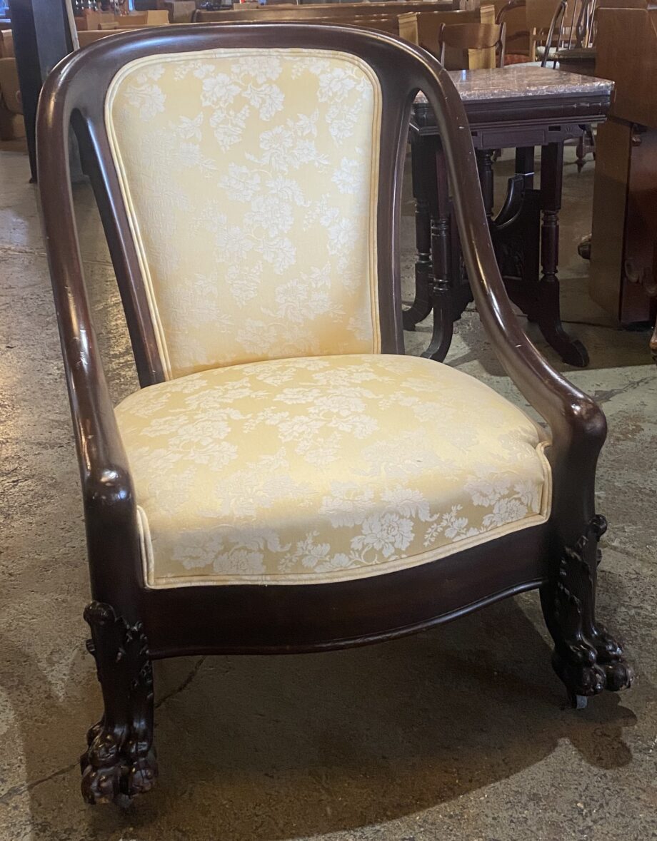 Yellow Floral Print Chair w Claw Feet