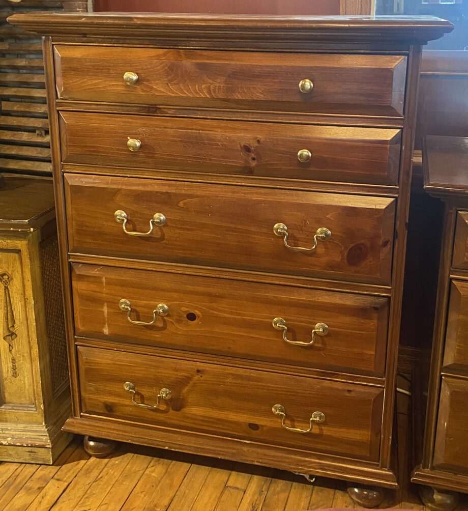 5 Drawer Dark Wood Highboy Dresser