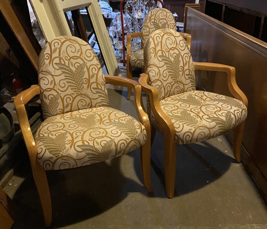 Upholstered Dining Chairs w Light Wood Arms