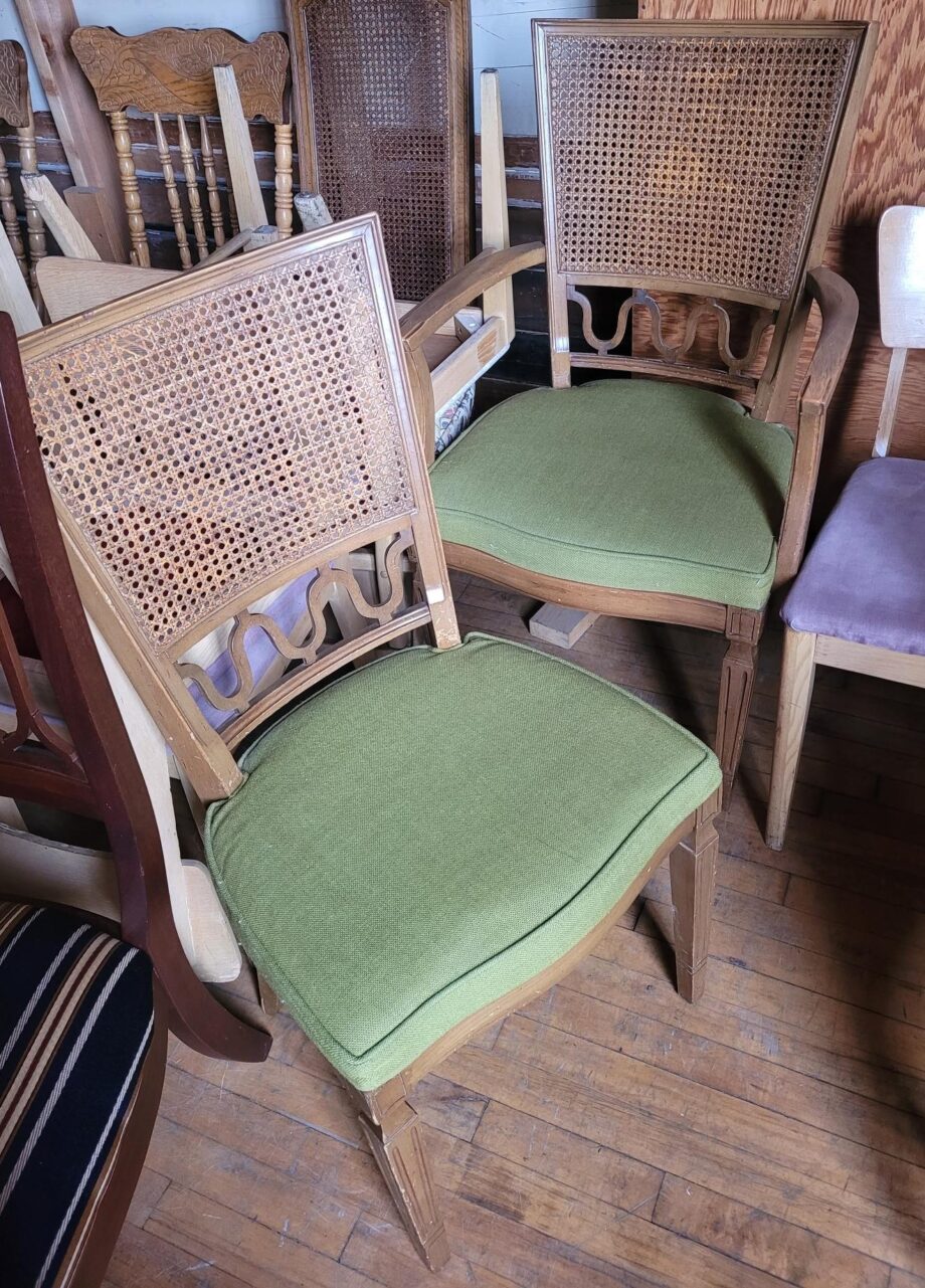 Green Upholstered Caneback Dining Chair