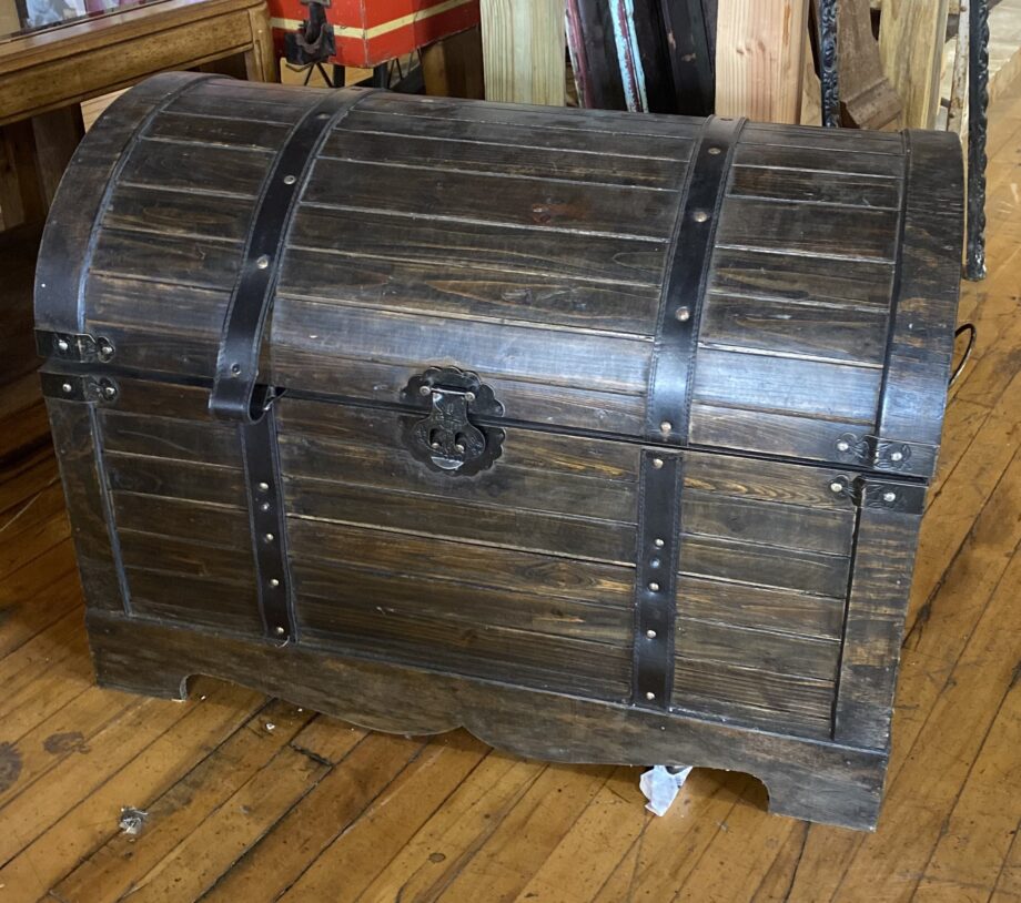 Dark Wood Chest w Leather Straps