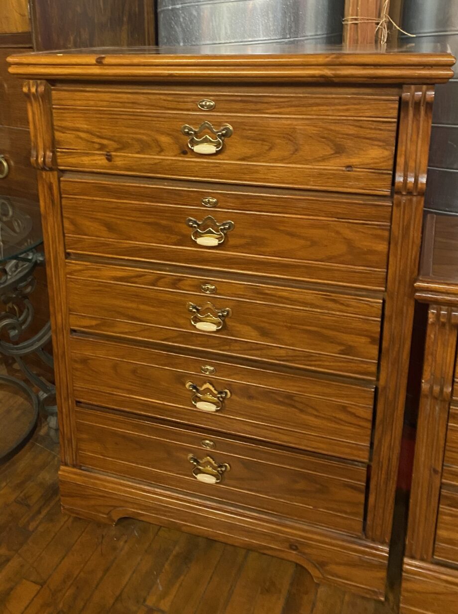 5 Drawer Highboy Dresser w Enamel Pulls