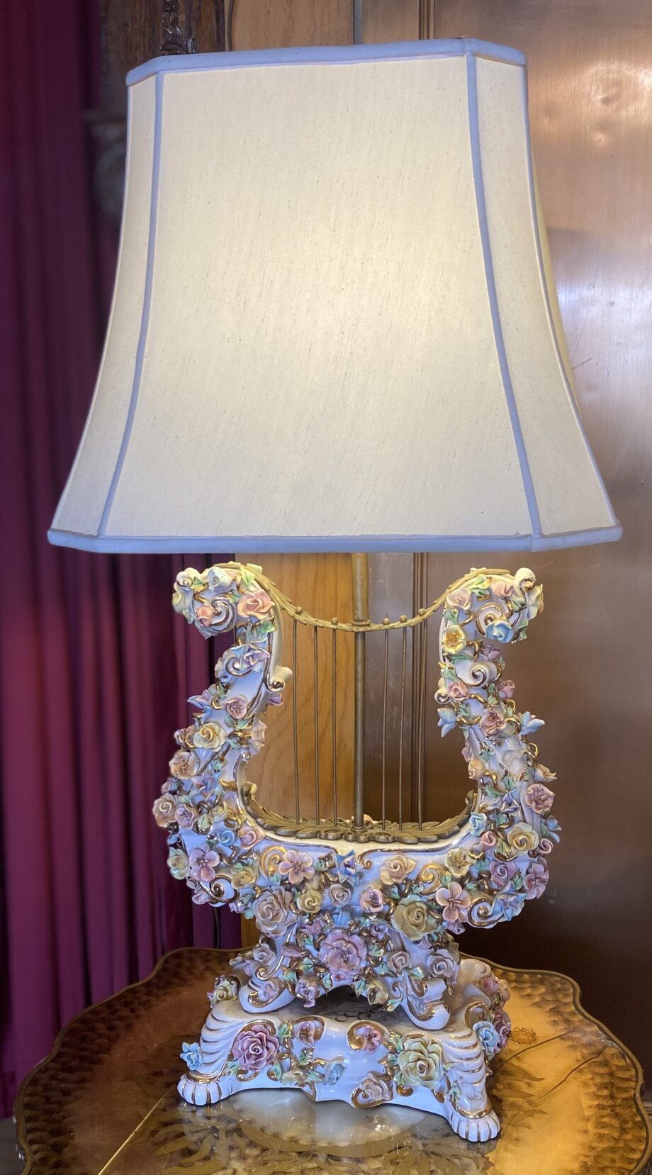 Ceramic Floral Covered Harp Table Lamp