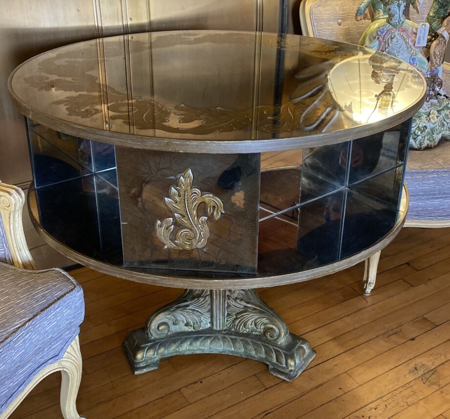 Rotating Mirrored Large Circular End Table