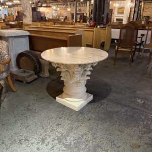 White Decorative Pedestal Table Base w Pink Marble Top
