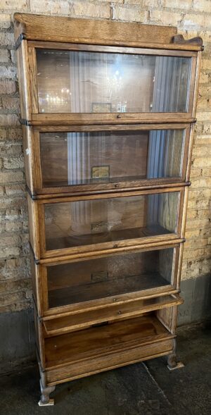 Globe Wernicke 5 Tier Oak Barrister Book Case w/ Crown
