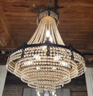 10 Light French Empire Style Cut Glass Chandelier w/Tiered Circular Drop Rings