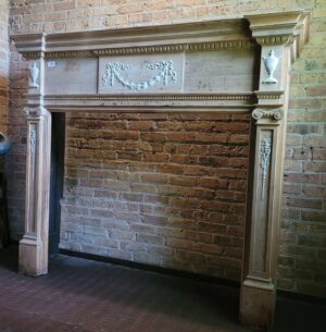 1902 Large Raw Wood Half Mantel w/Carvings