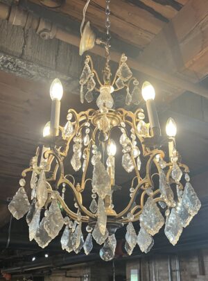 5 Light Chandelier with Tear Drop and Large Glass Prisms