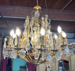 10 Light Gold and Cut Glass Chandelier