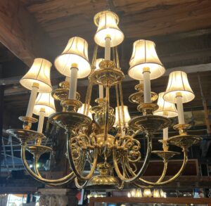 12 Light Brass Chandelier w/Shades