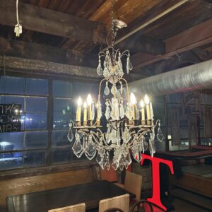 8 Bulb Brass and Crystal Chandelier