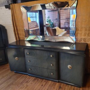 Black Lowboy Dresser 2 Doors 3 Drawers w Mirror