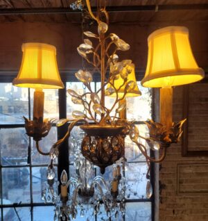 Twig & Leaf Small Brushed Bronze & Cut Glass 3 Bulb Hanging Light w/Shades