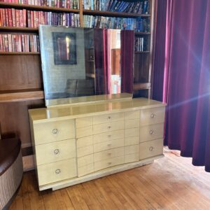 MCM Blonde Lowboy Dresser and Mirror