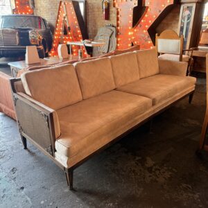 Vintage Ivory Pink Sofa w Carved Cane Sides