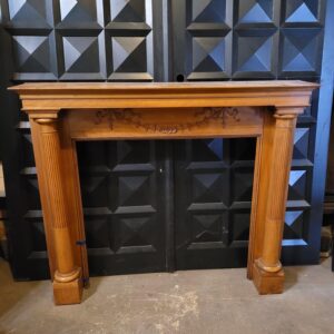 1890s Elm Half Fireplace Mantel w Columns & Ribbon