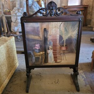 Antique Carved Wooden Oil Painted Fireplace Screen