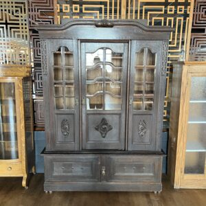 Victorian Carved 5 Door Oak Bookcase Hutch w Beveled Glass