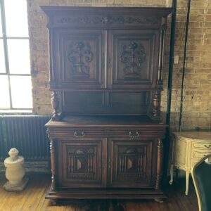 Antique Carved 4 Door 2 Drawer Cabinet Bar Hutch