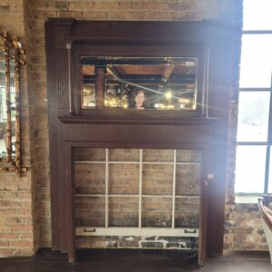 Oak Full Mantel w Columns Beveled Mirror and Egg and Dart Trim