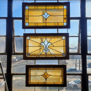Stained Glass Transom Window w Amber Glass