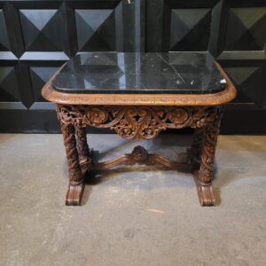 Antique Carved Mahogany Side Table w Black Marble Top