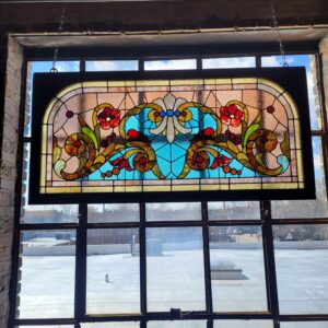 Antique Stained Glass Window w Flowers and Jewels