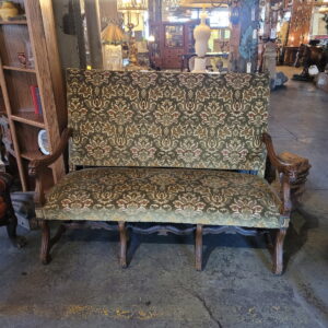 Antique French Setee Green Velvet Upholstery w Lions Head Arms