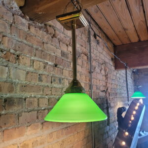 Vintage Billiard Brass w Green Shade Pendant Light