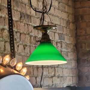 Vintage Billiard Brass w Green Shade Flush Mount Light