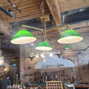 Vintage Billiard Brass w 3 Green Shades Light