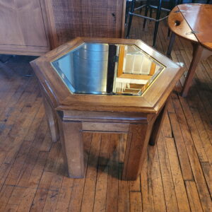 Vintage Hexagonal Side Table w Mirror Inlay