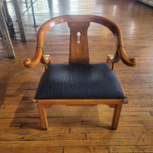 Teak & Brass Asian Chair w/Black Cushions