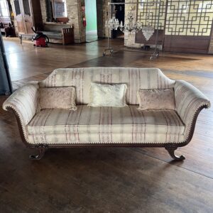 Antique Carved Couch w/Pinstripe Upholstery