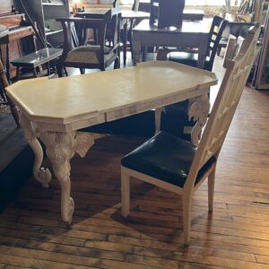 Asian Gampel Stoll Elephant Desk w/ Asian Pagoda Style Chair w/Black Cushion