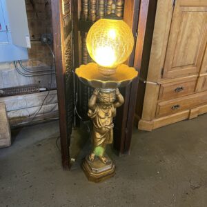 Gold Cherub Lamp w/Amber Globe