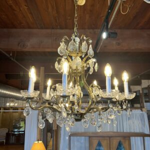 9 Light Crystal Chandelier w Brass Finish