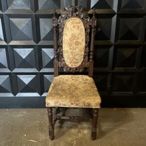 Antique Oak Carved Floral Upholstered Chair